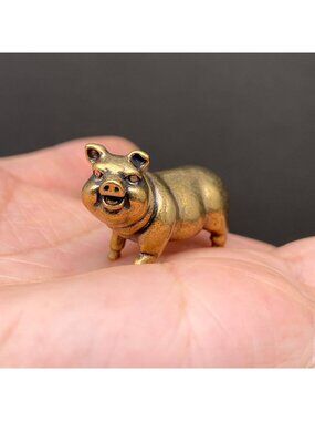 Brass Pig Figurine Miniature Prosperity Totem Altar Decor Spirit Animal 1970s St
